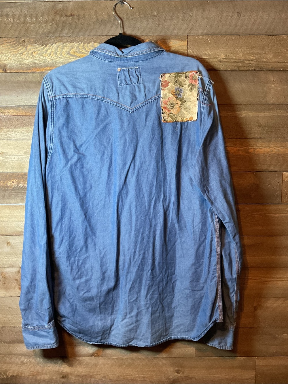 Upcycled Diesel Industry Denim Western Pearl Snap Shirt Heart Patchwork Size XL - Picture 3 of 3